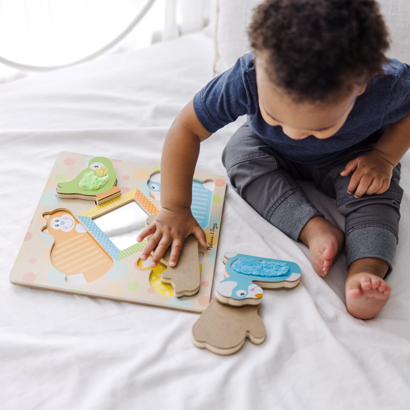 First Play Wooden Touch and Feel Puzzle Peek-a-Boo Pets With Mirror - Image 6
