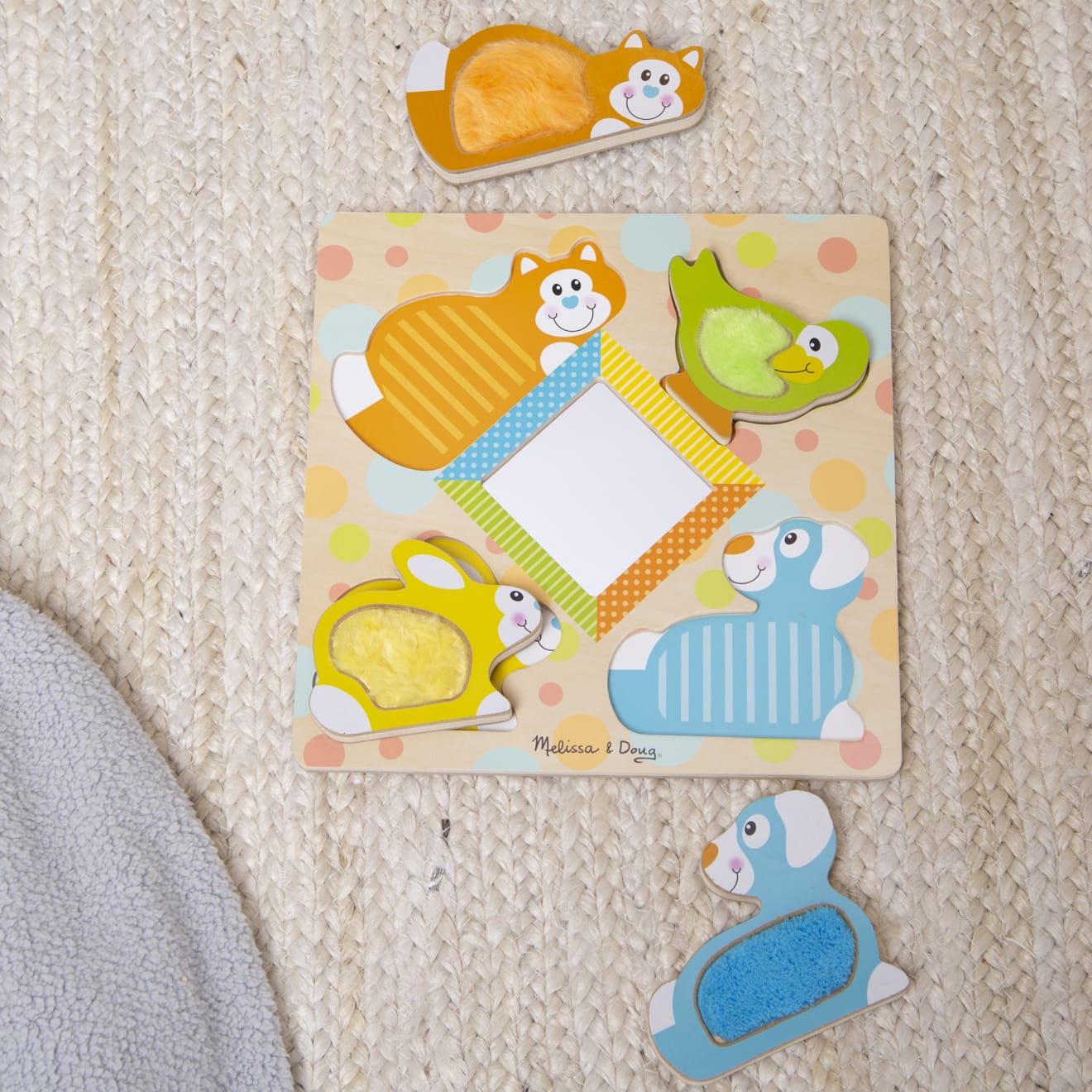 First Play Wooden Touch and Feel Puzzle Peek-a-Boo Pets With Mirror - Image 9